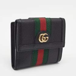 Gucci Black Leather Ophidia French Flap Wallet