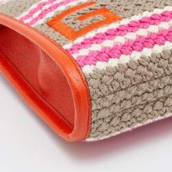 Pre Owned Gucci Multicolor Crochet Fabric and Leather Saint Tropez Zip Pouch