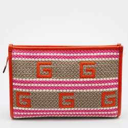 Pre Owned Gucci Multicolor Crochet Fabric and Leather Saint Tropez Zip Pouch