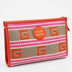 Pre Owned Gucci Multicolor Crochet Fabric and Leather Saint Tropez Zip Pouch
