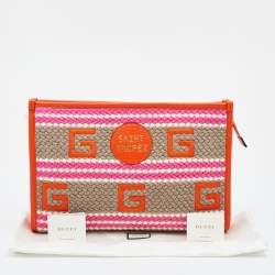 Pre Owned Gucci Multicolor Crochet Fabric and Leather Saint Tropez Zip Pouch