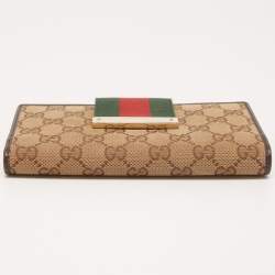 Gucci Beige/Ebony GG Canvas and Leather Ladies Web Continental Wallet