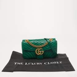 Gucci Green Matelasse Leather Small GG Marmont Shoulder Bag