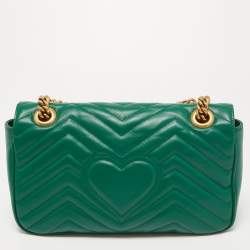 Gucci Green Matelasse Leather Small GG Marmont Shoulder Bag