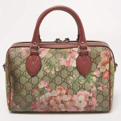 Pre Owned Gucci Old Rose/Beige GG Supreme Canvas Small Blooms Boston Bag
