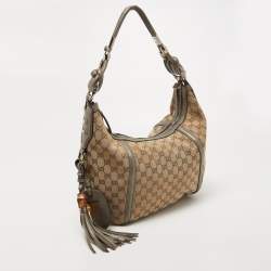 Pre Owned Gucci Beige/Metallic GG Canvas Techno Horsebit Hobo Bag