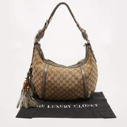 Pre Owned Gucci Beige/Metallic GG Canvas Techno Horsebit Hobo Bag