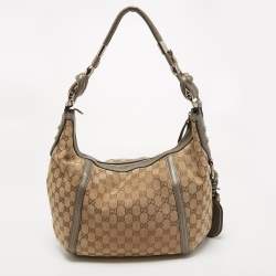 Pre Owned Gucci Beige/Metallic GG Canvas Techno Horsebit Hobo Bag