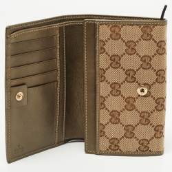 Gucci Beige GG Canvas and Leather Logo Flap Wallet