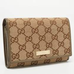 Gucci Beige GG Canvas and Leather Logo Flap Wallet