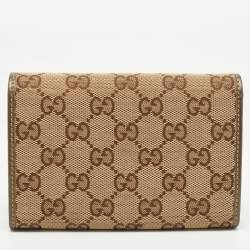 Gucci Beige GG Canvas and Leather Logo Flap Wallet