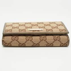 Gucci Beige GG Canvas and Leather Logo Flap Wallet