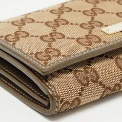 Gucci Beige GG Canvas and Leather Logo Flap Wallet