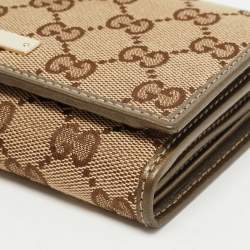 Gucci Beige GG Canvas and Leather Logo Flap Wallet