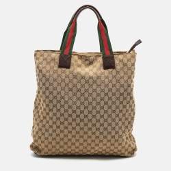 Pre Owned Gucci Beige/Brown GG Canvas Web Handle Vertical Tote