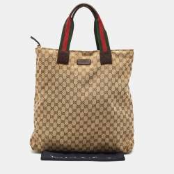 Pre Owned Gucci Beige/Brown GG Canvas Web Handle Vertical Tote