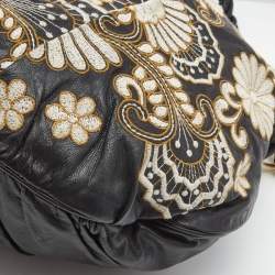 Pre Owned Gucci Black Tapestry Leather Large Hysteria Hobo