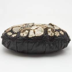 Pre Owned Gucci Black Tapestry Leather Large Hysteria Hobo