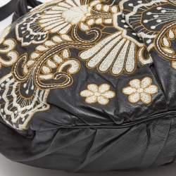 Pre Owned Gucci Black Tapestry Leather Large Hysteria Hobo