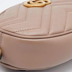 Pre Owned Gucci Beige Matelassé Leather GG Marmont Belt Bag