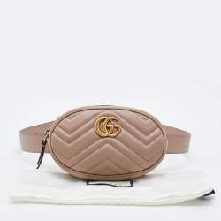 Pre Owned Gucci Beige Matelassé Leather GG Marmont Belt Bag