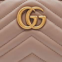 Pre Owned Gucci Beige Matelassé Leather GG Marmont Belt Bag