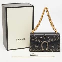 Pre Owned Gucci Black Leather Small Embellished Dionysus Shoulder Bag