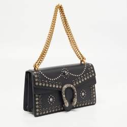 Pre Owned Gucci Black Leather Small Embellished Dionysus Shoulder Bag