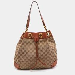 Pre Owned Gucci Brown/Beige GG Canvas Drawstring Hobo