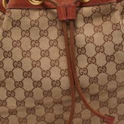 Pre Owned Gucci Brown/Beige GG Canvas Drawstring Hobo