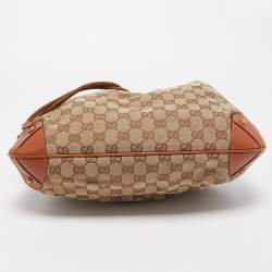 Pre Owned Gucci Brown/Beige GG Canvas Drawstring Hobo