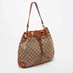 Pre Owned Gucci Brown/Beige GG Canvas Drawstring Hobo