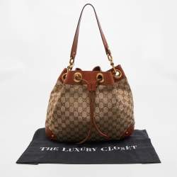 Pre Owned Gucci Brown/Beige GG Canvas Drawstring Hobo