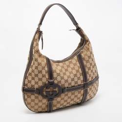 Pre Owned Gucci Beige/Brown GG Canvas and Leather Royal Hobo