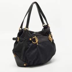 Pre Owned Gucci Black GG Canvas and Leather Jockey Tote