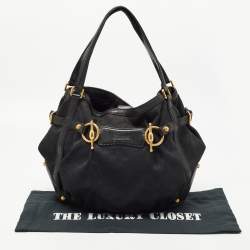 Pre Owned Gucci Black GG Canvas and Leather Jockey Tote