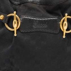 Pre Owned Gucci Black GG Canvas and Leather Jockey Tote