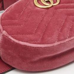 Pre Owned Gucci Fuchsia Matelassé Velvet GG Marmont Belt Bag
