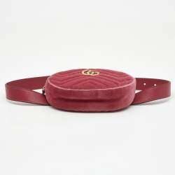 Pre Owned Gucci Fuchsia Matelassé Velvet GG Marmont Belt Bag