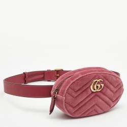 Pre Owned Gucci Fuchsia Matelassé Velvet GG Marmont Belt Bag
