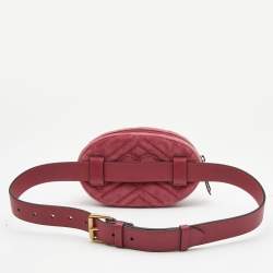 Pre Owned Gucci Fuchsia Matelassé Velvet GG Marmont Belt Bag