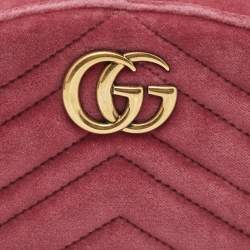 Pre Owned Gucci Fuchsia Matelassé Velvet GG Marmont Belt Bag