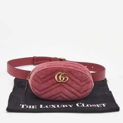 Pre Owned Gucci Fuchsia Matelassé Velvet GG Marmont Belt Bag