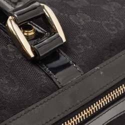 Pre Owned Gucci Black GG Canvas and Patent Leather Small Abbey Boston Bag