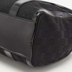 Pre Owned Gucci Black GG Canvas and Patent Leather Small Abbey Boston Bag