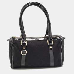 Pre Owned Gucci Black GG Canvas and Patent Leather Small Abbey Boston Bag