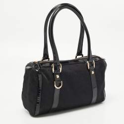 Pre Owned Gucci Black GG Canvas and Patent Leather Small Abbey Boston Bag