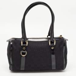 Pre Owned Gucci Black GG Canvas and Patent Leather Small Abbey Boston Bag