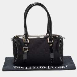 Pre Owned Gucci Black GG Canvas and Patent Leather Small Abbey Boston Bag