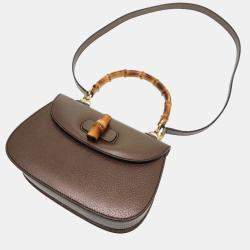 Gucci Brown Leather Small Bamboo 1947 Top Handle Bag